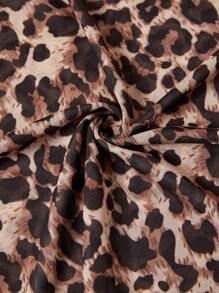 Ellevyn Elegante camicetta da donna sexy con stampa leopardo in in rete, manica regolare, colletto alto, vestibilità slim, stampa all-over, leopardato, motivo texture, abbigliamento casual da ufficio, abbigliamento vacanze, abbigliamento spiaggia, abbigliamento resort