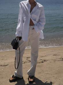 DAZY Women's Solid Color Front Button Pocket Casual Pants, Everyday Wear - White - View 8