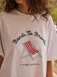Aralina Classic Oversized Summer Vacation 4th July Casual Outfit Short Sleeve Tee