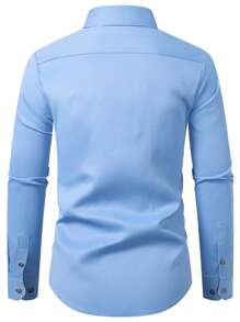 Manfinity Mode Casual Color Block Long Sleeve Shirt For Men, Dress Shirts, Fall - Blue - View 2