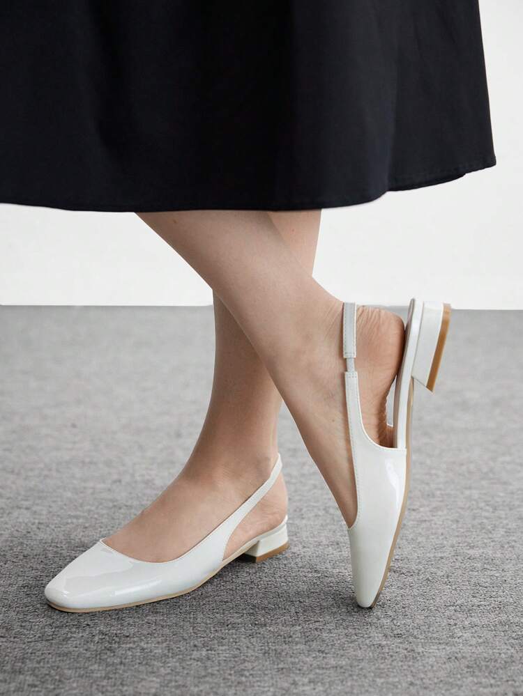CUCCOO BIZCHIC 女性ファッション ホワイト ローヒール スクエアトゥ メリージェーン フラット、通勤、カジュアル、パーティー、ショッピング、休暇用