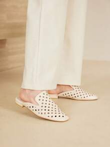 MOTF PREMIUM LASER PERFORATED SLIP-ON MULES, SQUARE TOE FLATS - Apricot - View 9