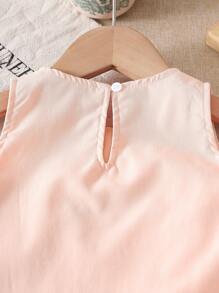Baby Mädchen beige ärmelloses locker sitzendes Top mit bestickter Vorderseite und breite Hose mit Spitzenbesatz, Sommer Lässig Set
