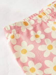 Cozy Pixies Soft Floral Print Knit Crew Neck Long Sleeve Top & Elastic Waist Skinny Pants Girl 2pcs Snug Fit Pajama Set - Pink - View 4