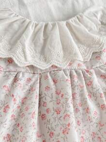 Vintaside Kids Baby Girl Peter Pan Collar Ditsy Floral Short Sleeve Top, Simple And Versatile Design, Perfect For Casual And Leisure Wear In Spring And Summer - Multicolor - View 7