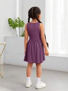 SHEIN Young Girl Plain Knitted Sleeveless Casual Dress For Spring/Summer, Daily Wear