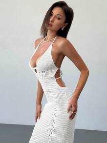 Aloruh 优雅性感深 V 背绑腰超长海滩度假连衣裙