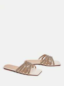 CUCCOO TILAWA 女士红色时尚金属扣平底凉鞋 - 杏色 - 查看 4