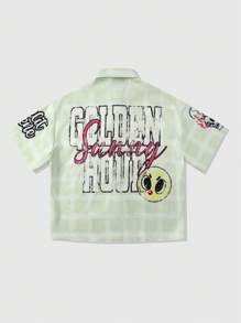 ROMWE MEN Street Life Camisa de manga corta casual con estampado de grafiti para hombres, de verano