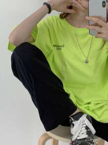 DAZY 女士宽松圆领 T 恤夏季超大 T 恤学院风上衣 - 綠色 - 查看 4