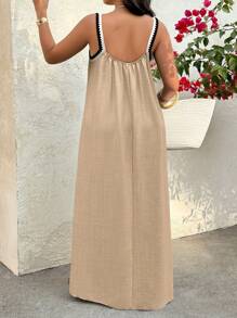 Breezaya Plus Size Vacation Style Spaghetti Strap Dress, Fashionable For Summer - Khaki - View 4