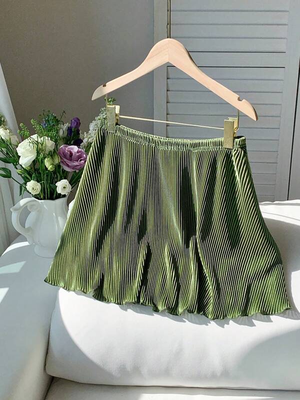 Comfortcana Falda amplia de talle alto ribete en forma de lechuga