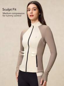 OutZeal Sweat Wicking Breathable Tight Fit Color Blocking Secure Pockets Yoga Jacket Workout Jacket