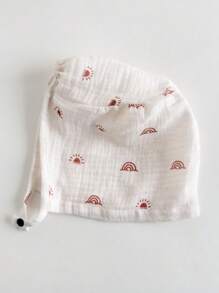 SHEIN Newborn Baby 4-Piece Set: Cartoon Sun Print Long Sleeve Jumpsuit, Hat, And Swaddle Blanket - Apricot - View 4