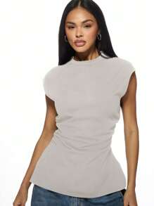 MISSGUIDED 无袖褶皱侧背心夏季基本款简约运动时尚百搭现代修身健身工作必备胶囊衣橱背心 - 灰色 - 查看 4