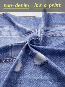 3-Piece Set: Tween Girls' Blue Striped Shirt, White Tank Top, And Loose Fit Denim Effect Print Pants Spring Summer Outfit Clothes,Holiday,Summer,Travel - Multicolor - View 8