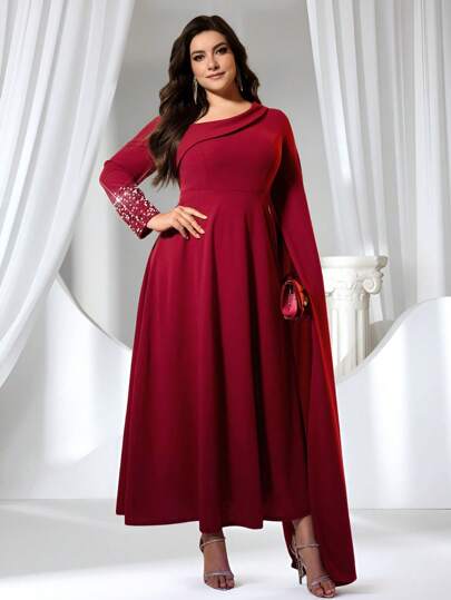 Coutiva Plus Size Luxury Evening Dress, Ball Gown, Wedding Guest Dress With Rhinestone Patchwork, Elegant Lady Quality Formal Dress, Party Dress