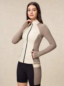 OutZeal Sweat Wicking Breathable Tight Fit Color Blocking Secure Pockets Yoga Jacket Workout Jacket