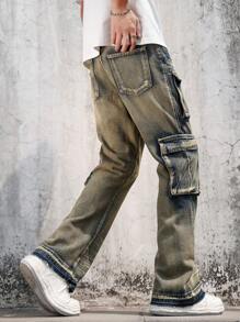 Manfinity LEGND Men's Straight Leg Denim Carpenter Jeans - Medium Wash - View 2