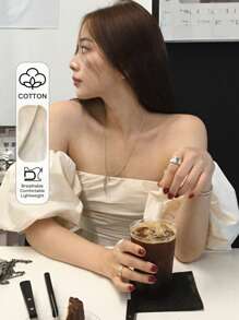 DAZY Blusa con hombros descubiertos, volantes y mangas abultadas de color liso de para mujer - Albaricoque - Ver 1