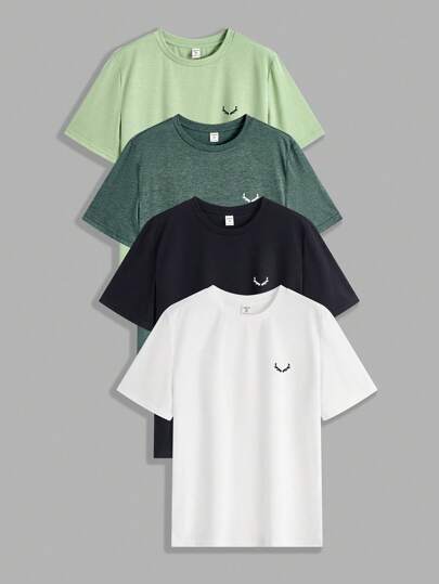 SHEIN 4-Piece Set Teen Boy Casual Solid Color Crew Neck Loose Knitted Short Sleeve T-Shirt, 4 Colors, School, Campus, College