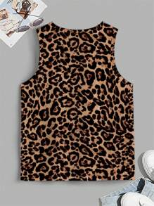 Manfinity RSRT Fashionable Casual Leopard Print Digital Pattern Men's Plus Size Sleeveless Round Neck Tank Top, Essential Item For Summer Dates & Gatherings, Couples, Gift For Boyfriend - Multicolor - View 4