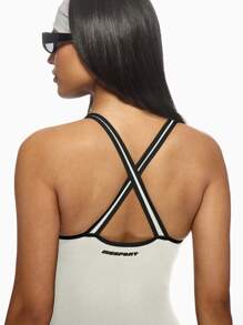 MISSGUIDED Bộ đồ liền thân thể thao Cross Back Athletic Short Unitard Bộ đồ tập luyện Bộ đồ tập luyện hiệu suất khiêu vũ Bộ đồ thể thao đua xe Bộ đồ liền thân thể thao hiệu suất - Màu be - Xem 6