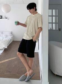 DAZY Men's Basic Striped Comfort Pajama Top - Brown - View 1