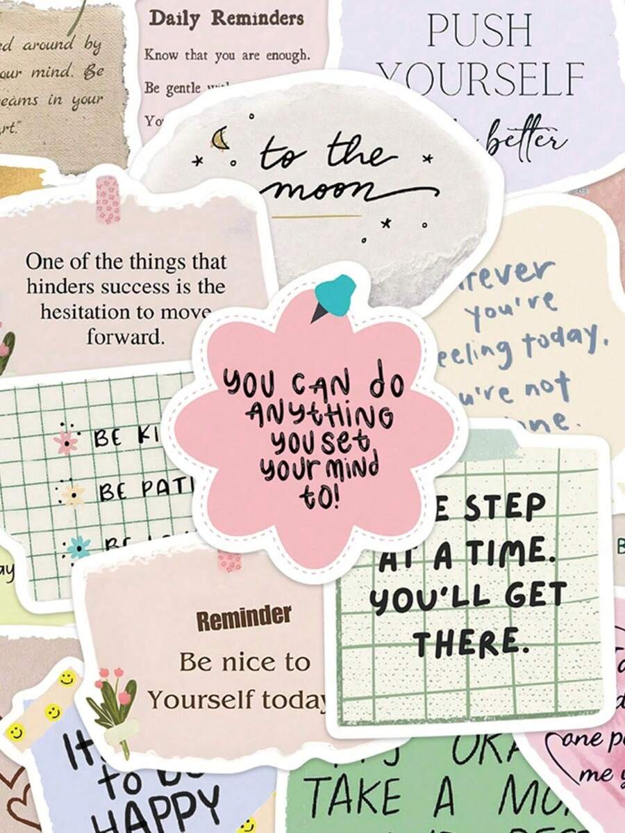 50pcs Debris In English Stickers Laptop Handbook Cell Phone Case Decorative Stickers - Multicolor - View 1