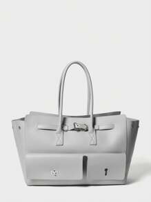 SHECARRY Casual Simple Solid Color Tote Bag, Commuter Bag - Light Grey - View 1