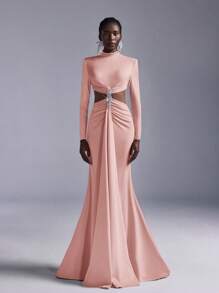 Elitara 简约水钻装饰美人鱼长裙，适合正式活动、派对和晚会，适合女士、派对礼服、长袍、晚会、婚礼宾客 - 粉色 - 查看 3
