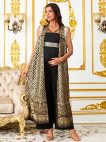 SHEIN 2 Stücke Umstandskleid Set ärmelloser Loose Fit, modisch für den Sommer - Schwarz - Übersicht 8