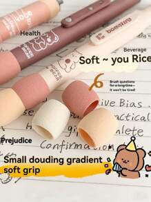 SHEIN 4 支/套可擦咖啡熊海绵握把中性笔，适合小学生使用，0.5 毫米，带 ST 按压，易擦笔帽，开学季适用