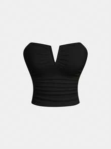 SHEIN MOD Women's Solid Color Black Tube Top Date Night Bachelor Party Cocktail Party Back To School Season Concert Clothing Rave Party Clothing