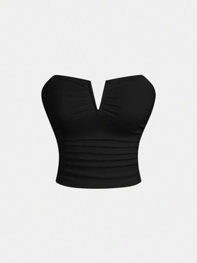 SHEIN MOD Parte superior negra de tubo de unicolor para mujer, ropa para citas, fiestas de solteros, fiestas de cócteles, regreso a la escuela, temporada de conciertos, ropa para fiestas rave