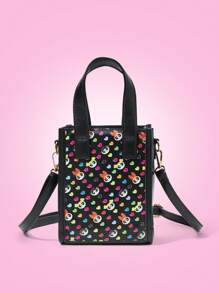 THE POWERPUFF GIRLS X SHEIN حقيبة يد وحقيبة كتف مع طبعات الزهور والفقاعات والزنبق للسيدات والأطفال