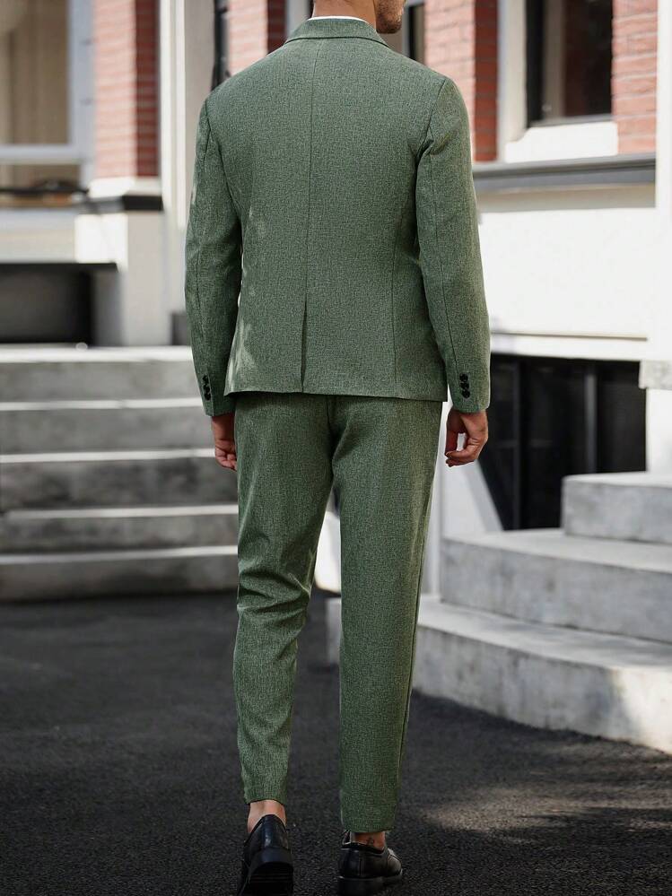 Manfinity Mode Men's Business Commuter Jacket And Pants Suit Set - Army Green - View 2