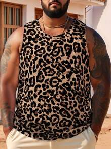 Manfinity RSRT Fashionable Casual Leopard Print Digital Pattern Men's Plus Size Sleeveless Round Neck Tank Top, Essential Item For Summer Dates & Gatherings, Couples, Gift For Boyfriend - Multicolor - View 5