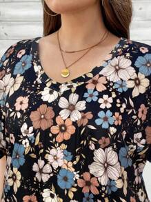 SHEIN LUNE Robe de style quotidien à col en V, de grande taille, en tissu camouflage vert armée, pour un look casual sportif