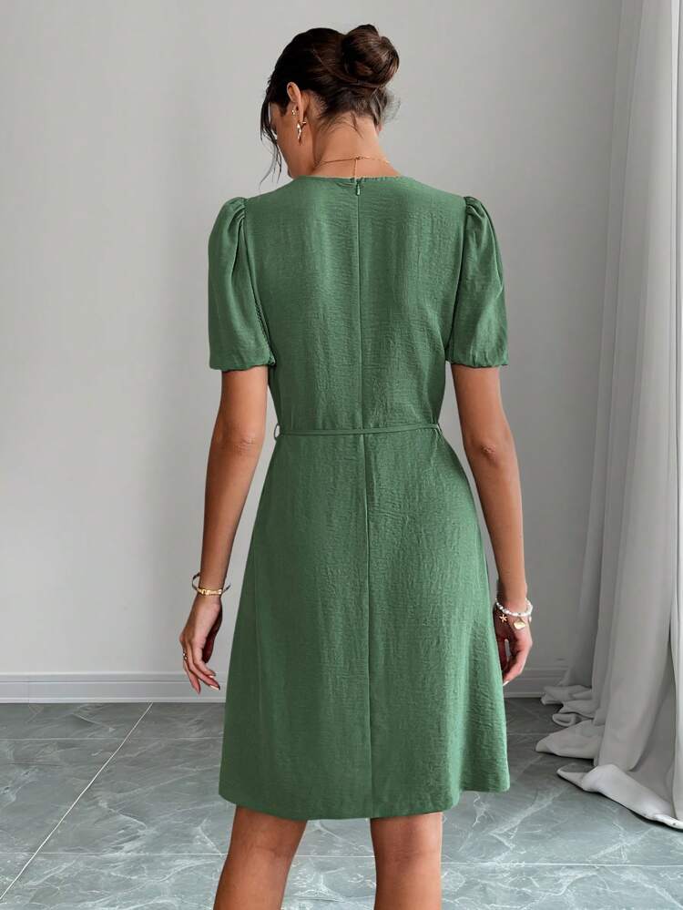 Women's Vacation Casual Solid Color Puff Sleeve Mini Dress