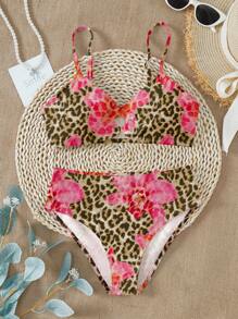 Teen Girls Casual Minimalist Fitted Cami & Triangle Bikini Swimsuit Set, Suitable For Summer - Multicolor - View 5