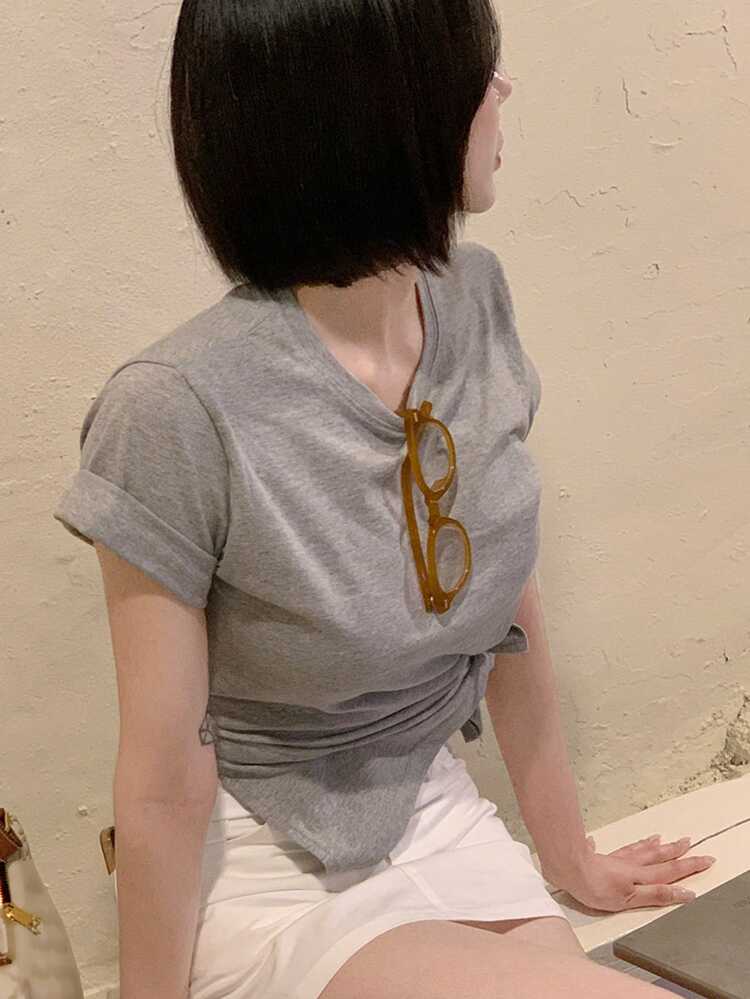 1pc Women's Crew Neck Basic Short Sleeve Pullover T-Shirt