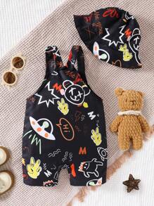 SHEIN Baby Boy's Street-Style One-Piece Shorts With Accessories Like Hats.Outfit Toddler Infant Outfits Unisex Romper Summer