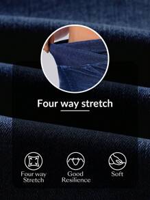 SHEIN Essnce Plus Size Denim Stretchy Knit Mini Skirt, Fashionable For Summer - Blue - View 7