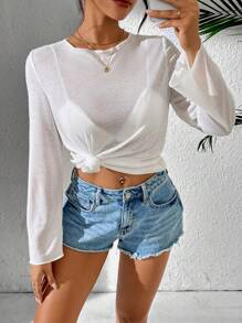 Chiquease Women's Elegant French Style Casual Holiday Sheer Long Sleeve T-Shirt - White - View 6