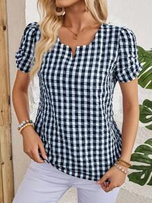 EMERY ROSE Women's Summer Plaid Short-Sleeved Shirt