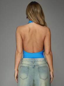 MISSGUIDED Body de cuello de capucha, estilo halter, espalda descubierta, ajustado al Body, para fiesta, club, salida nocturna, baile, de una sola pieza, para verano y primavera, de ajuste ceñido