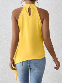 SHEIN Clasi 女士度假纯色拼接荷叶边挂脖衬衫 - 黃色 - 查看 2