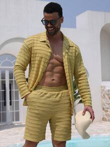 DAZY Summer Men's Textured Green Shirt Set - Green - View 7