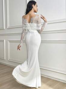 Modelyn Women's Lace Patchwork Asymmetrical Sleeve Dress